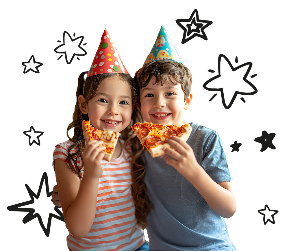 boy girl with pizza cutout